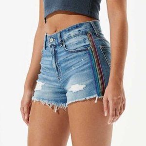 NWT American Eagle High Waisted Festival Denim Shorts Pride 12